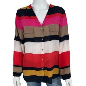 Anthropologie Maeve Blouse Women Size Small Button Up Multicolored Striped